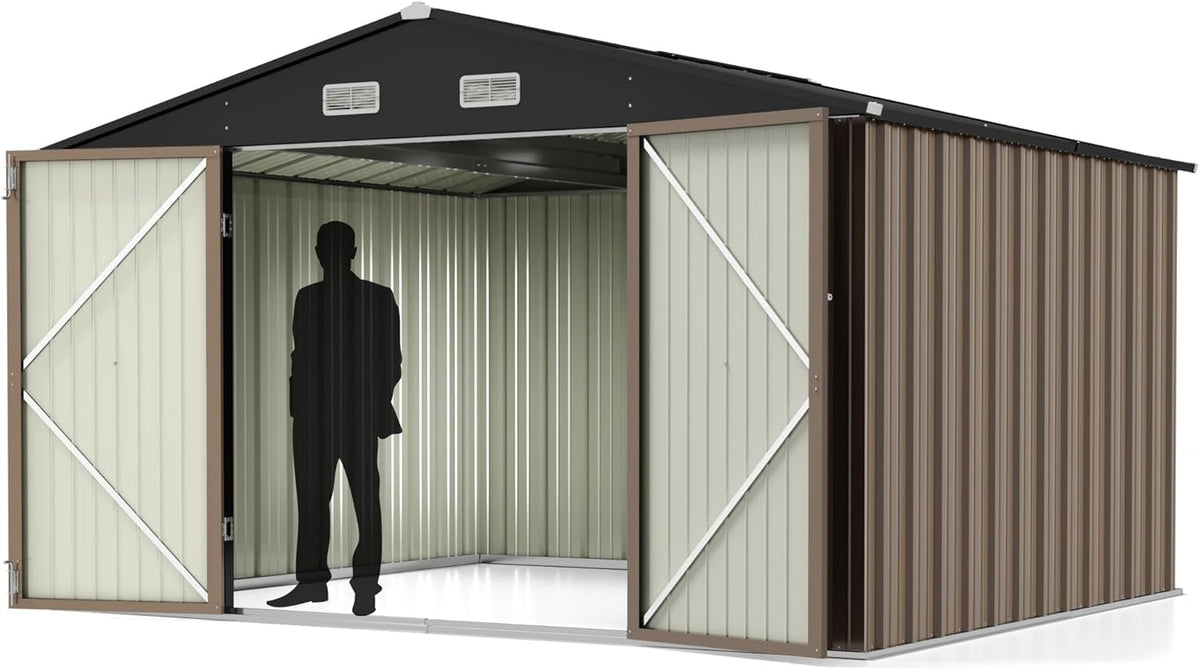 Greesum Outdoor Storage Shed 6 x 8 ft. Utility Tool Shed Metal Storage Garden Shed with Door & Lock for Patio Storage, Brown