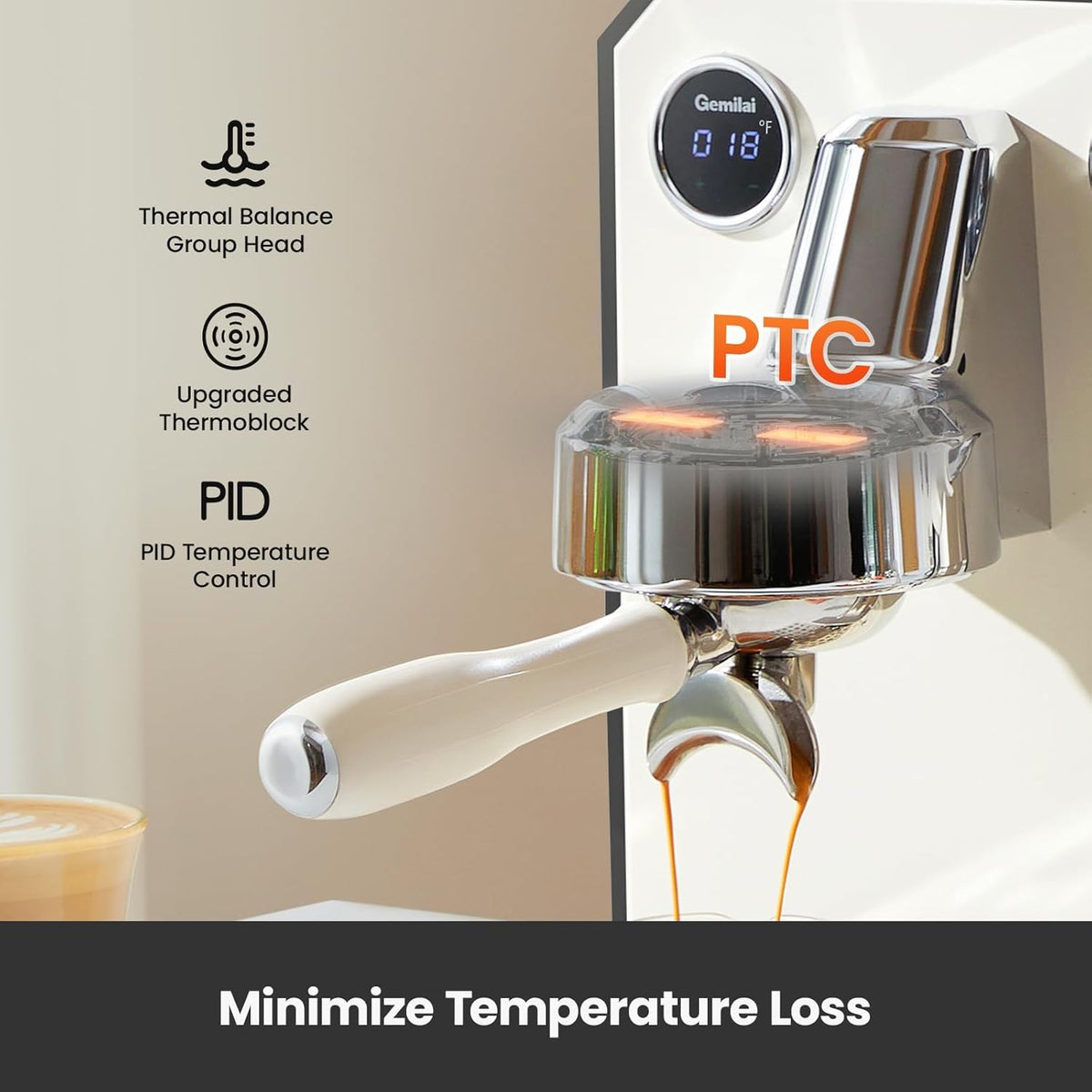 Owl Espresso Machine, 15 Bar Professional Semi-Automatic Espresso Maker with Milk Frother Steam Wand, 57oz Removable Water Tank, Dual Display, for