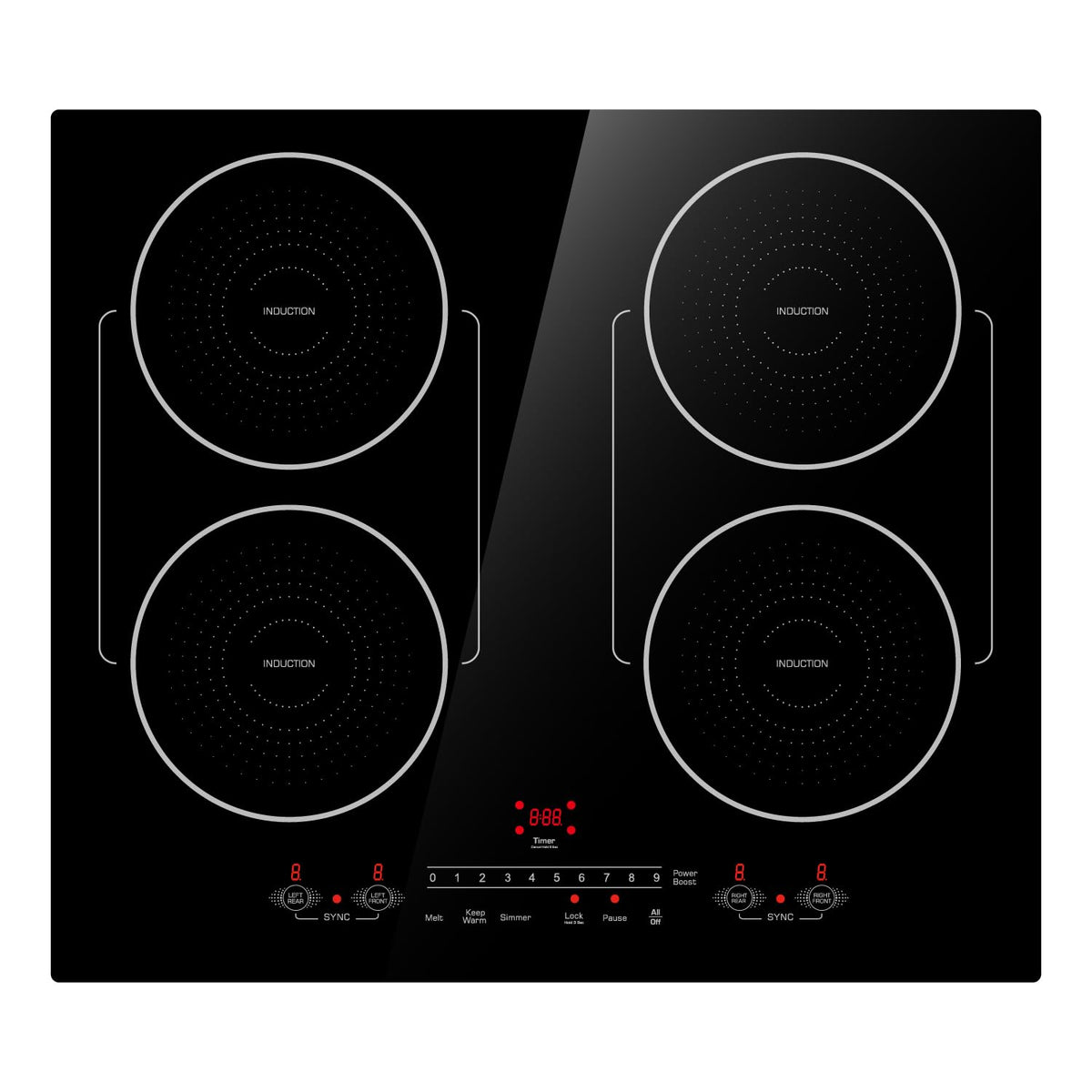 30 Inch Induction Cooktop 4 Burners, Flat Glass Top Electric Stove Hob with Bridge-SYNC, 3 Preset Modes Booster, Timer, Pause, Child Lock, Drop in