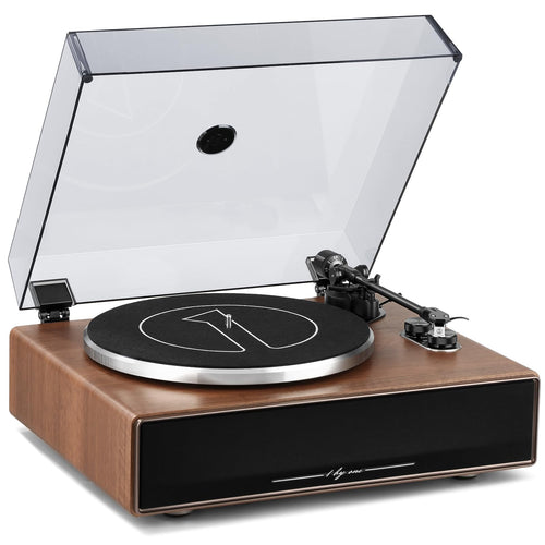 1 by ONE High Fidelity Belt Drive Turntable with Built-in Speakers, Vinyl Record Player with Magnetic Cartridge, Bluetooth Playback and Aux-in