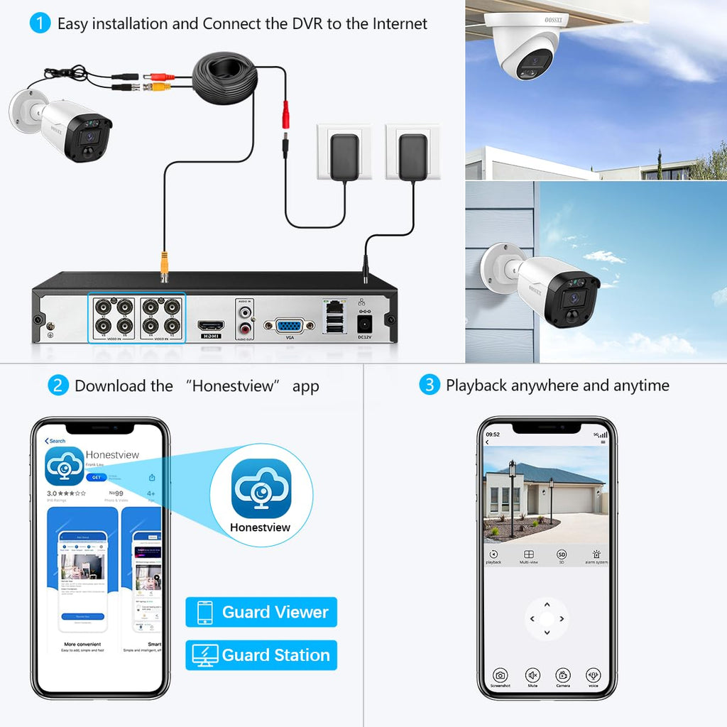 OOSSXX 5MP Definition Full HD Wired Security Camera System Outdoor AHD Dome Bullet Home Video Surveillance Cameras CCTV Camera Security System