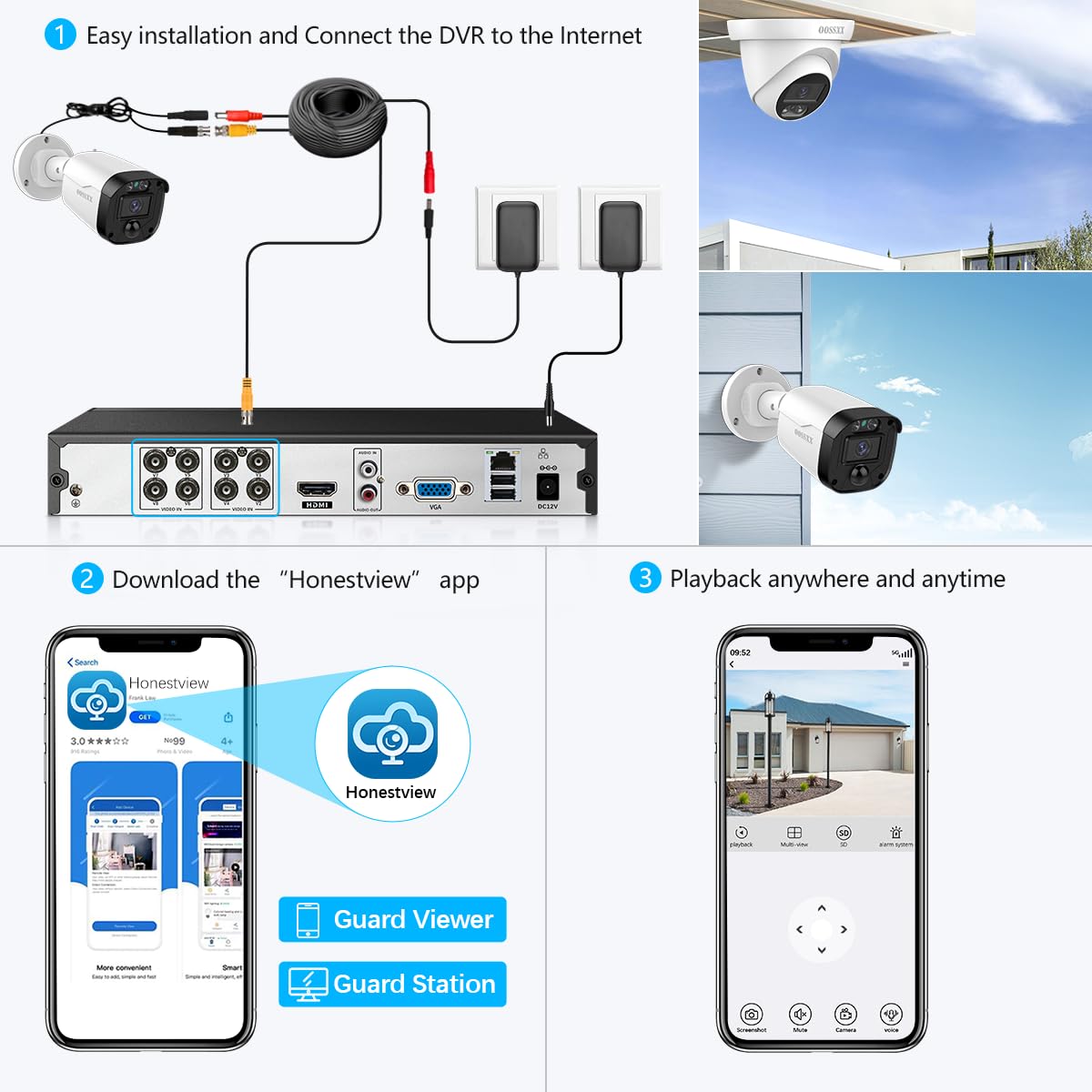 OOSSXX 5MP Definition Full HD Wired Security Camera System Outdoor AHD Dome Bullet Home Video Surveillance Cameras CCTV Camera Security System