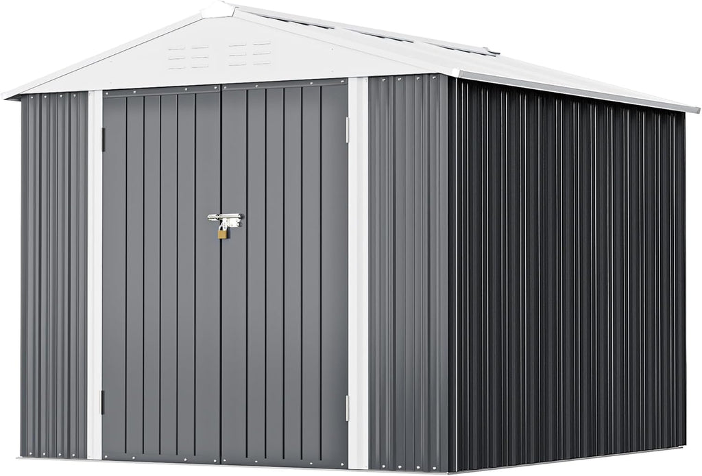 Greesum Outdoor Storage Shed 6 x 8 ft. Utility Tool Shed Metal Storage Garden Shed with Door & Lock for Patio Storage, Brown