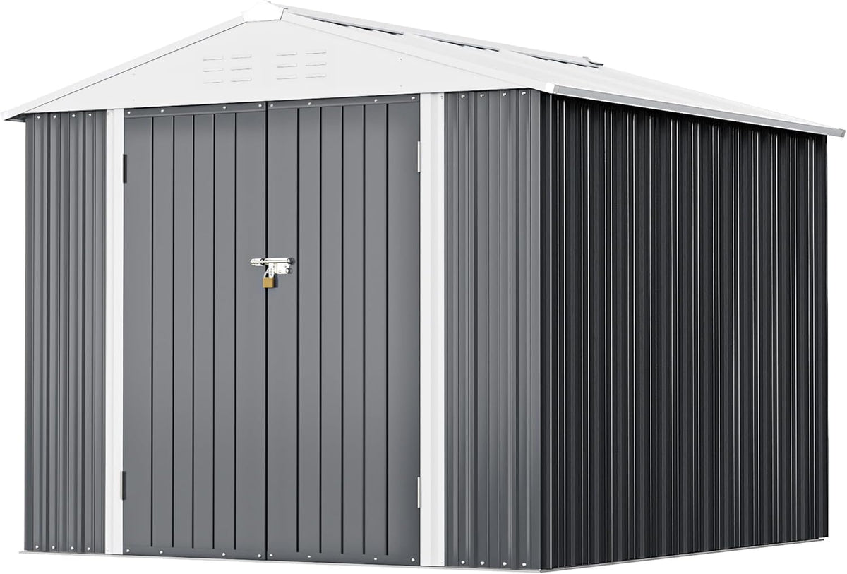 Greesum Outdoor Storage Shed 6 x 8 ft. Utility Tool Shed Metal Storage Garden Shed with Door & Lock for Patio Storage, Brown