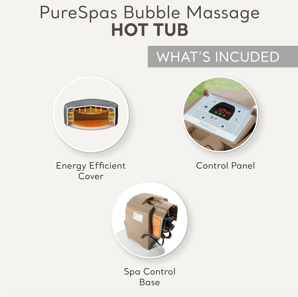 INTEX 28425EH PureSpa Bubble Massage Spa Set Outdoor Inflatable Portable Hot Tub, Includes Energy Efficient Spa Cover, Saltwater System Ready, 4