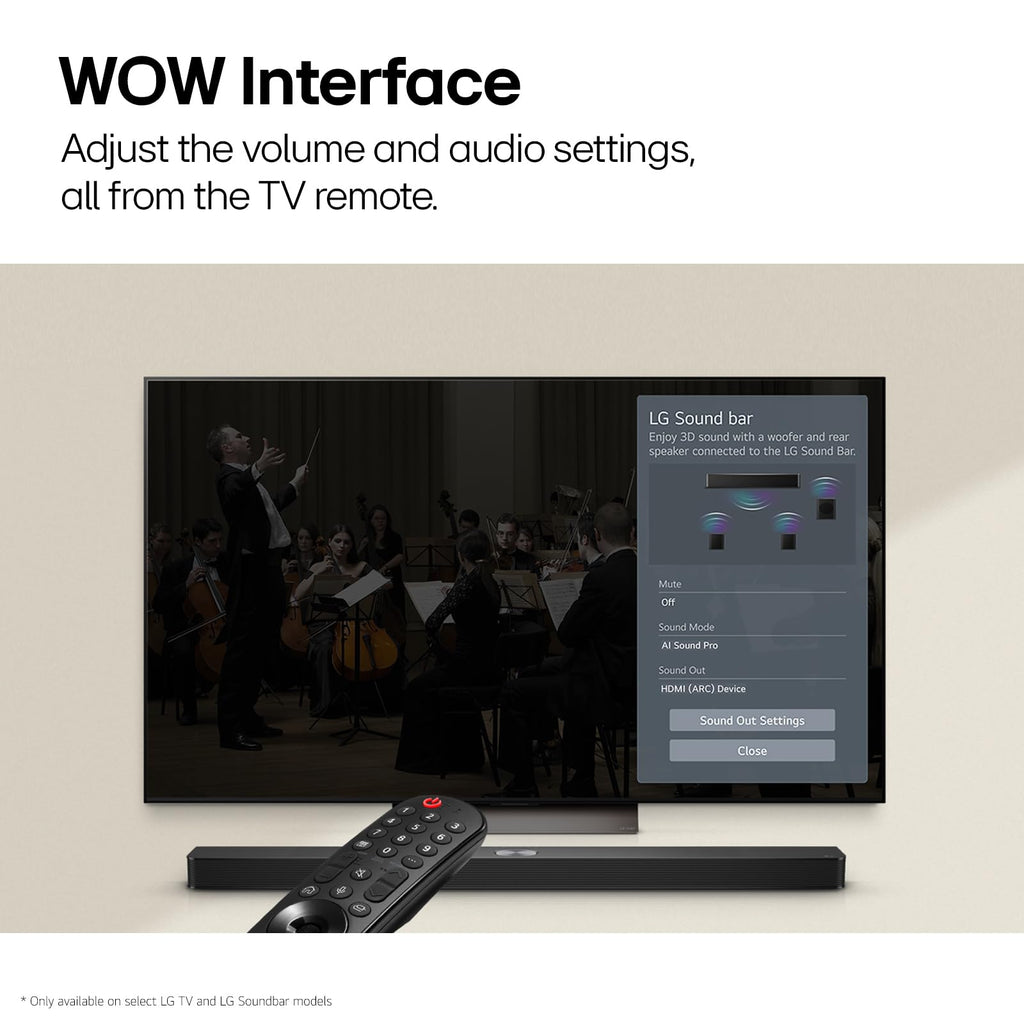 LG S60T 3.1 ch. Soundbar with Wireless Subwoofer, Dolby Audio, TV Synergy, Wow Interface, AI Sound Pro (2024 Model)