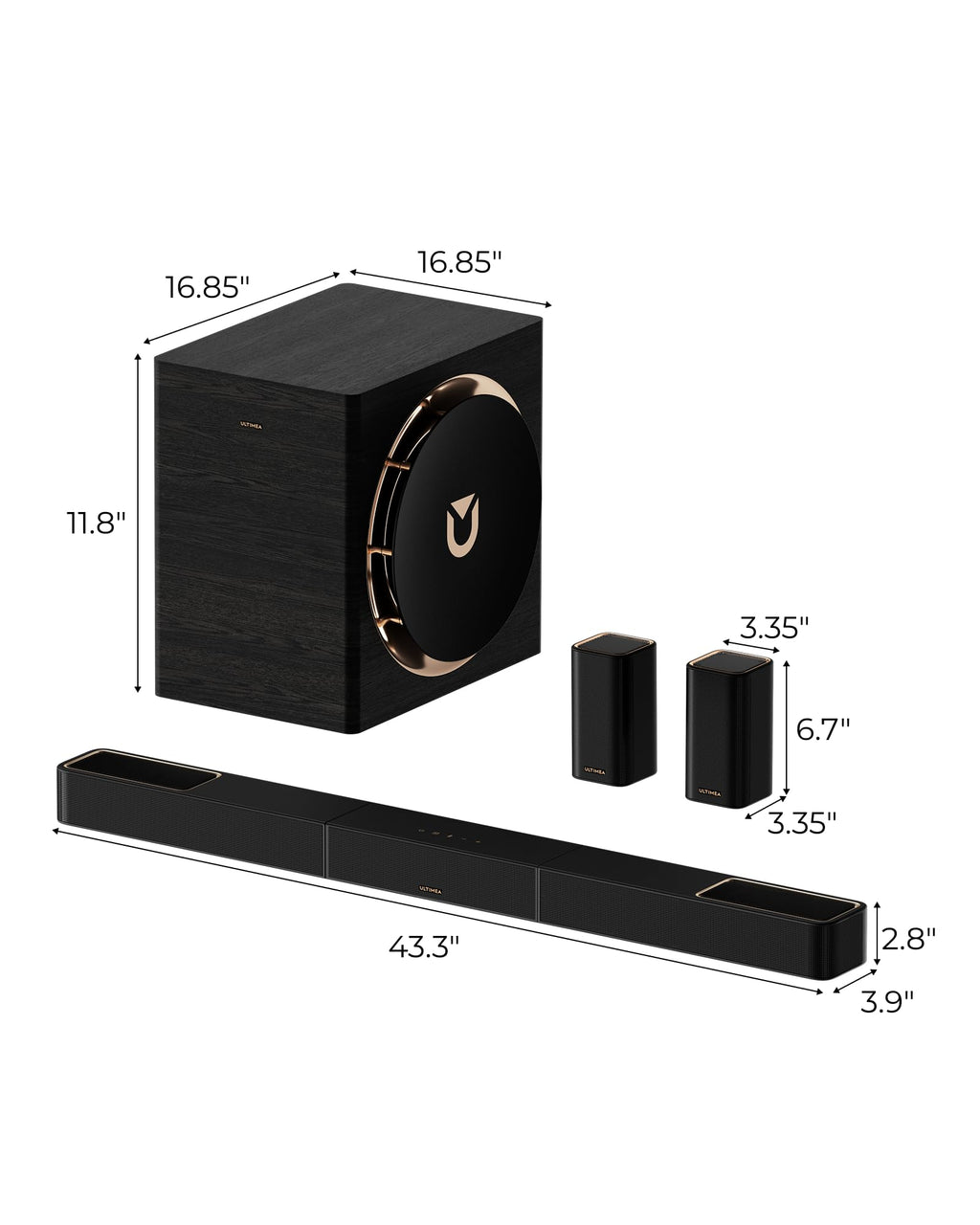 ULTIMEA Skywave X50 5.1.4ch Wireless Surround Sound System for TV, 760W Professional Sound Bar w/Dolby Atmos, 2 Wireless Surround Speakers & 8"