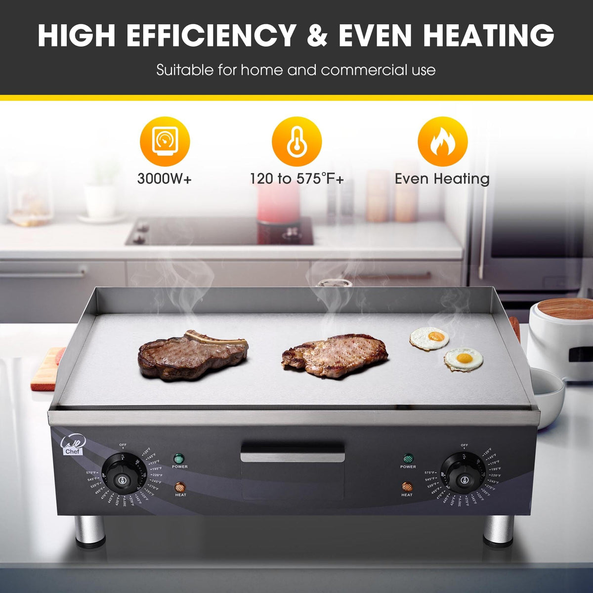 WeChef 24" Commercial Griddle 3500W Electric Countertop Griddle Non-Stick Flat Stainless Steel Adjustable Restaurant Grill Temperature Control 122 to