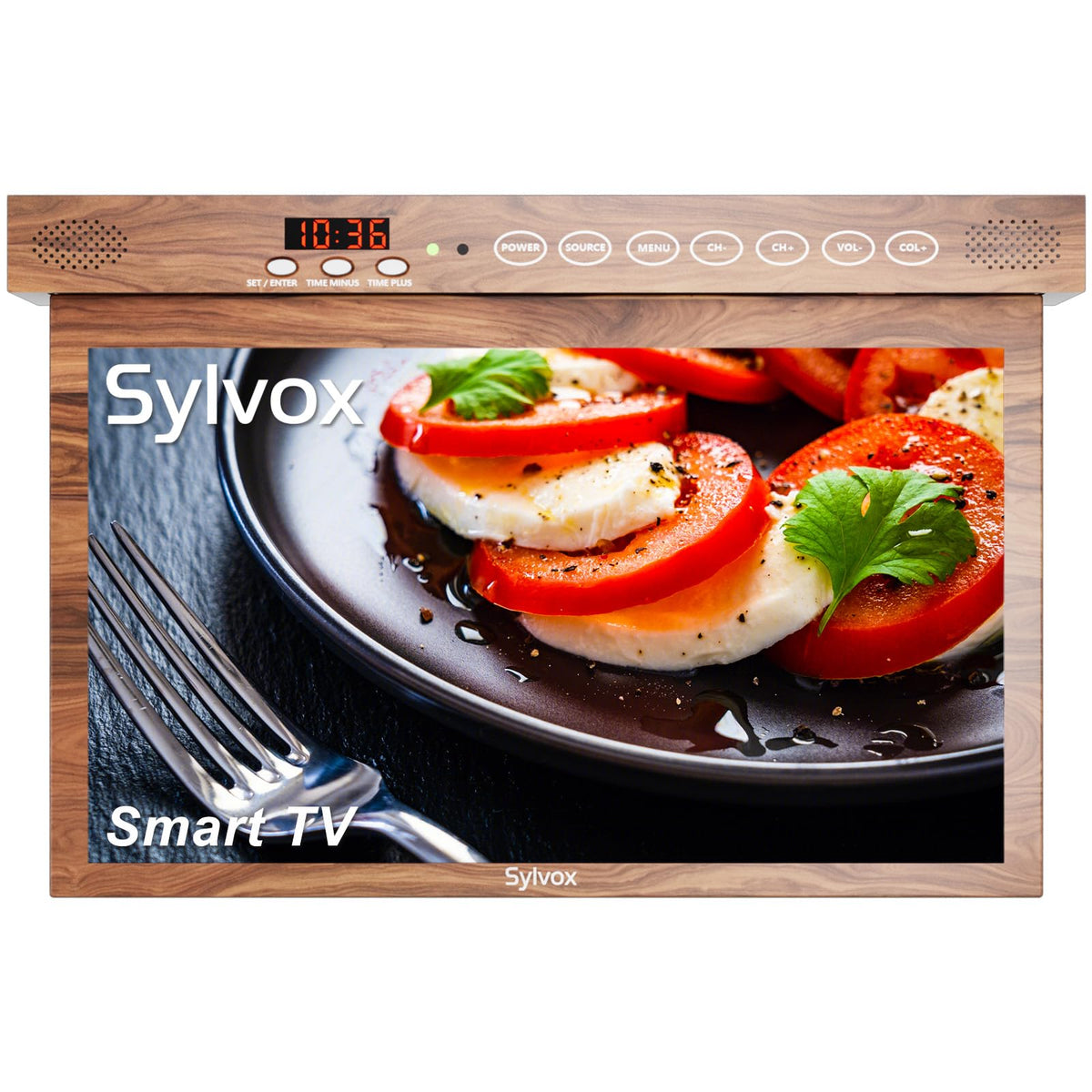 SYLVOX 15.6" Under Cabinet Smart TV C 360 Rotation, 90 Flip-Down Screen, Wireless Connectivity, Space-Saving Design for Kitchen, Bedroom, or RV.