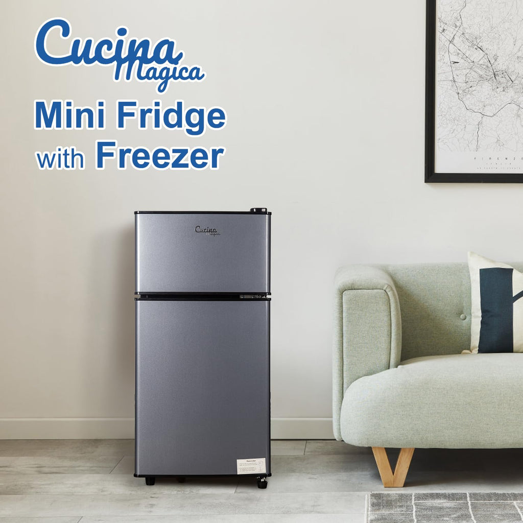 2.9 Cu.Ft Compact Double Door Mini Fridge - Top Freezer & Bottom Refrigerator | Energy Save,7-Level Precision Cooling | Ideal for Dorm, Bedroom