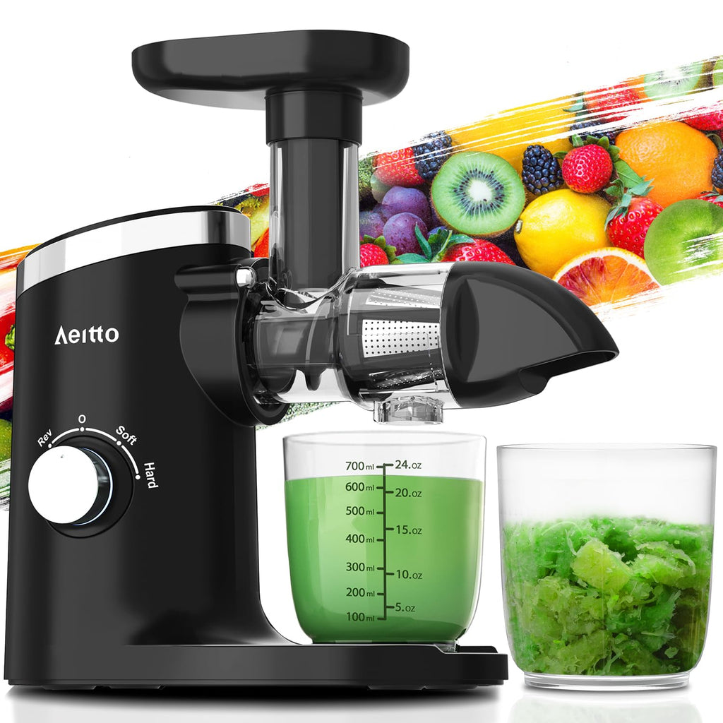 Juicer Machines, Aeitto Cold Press Juicer with Soft & Hard Modes, Quiet Motor, Reverse Function, Juice Extractor Vegetable and Fruit, Masticating
