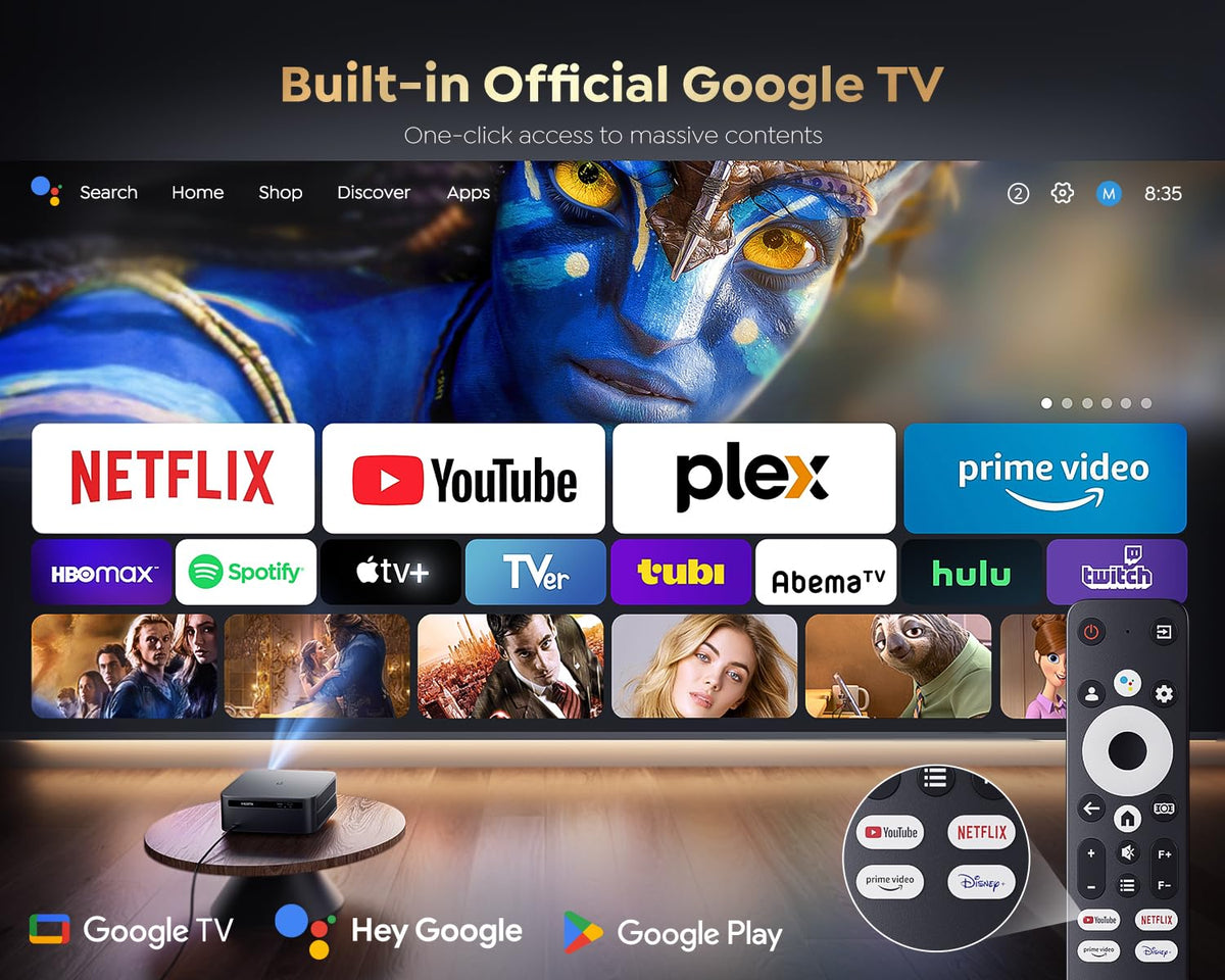 [1500 ANSI/Google TV/Voice Control]Smart Projector with WiFi 6 and Bluetooth, 4K Support, Outdoor Movie Proyector, 1080P Home Ceiling Auto Focus