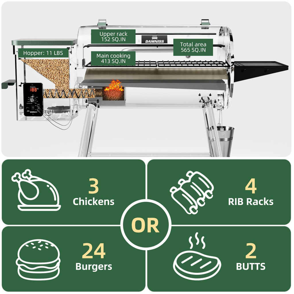 Pellet Smoker Grill Combo, 456 SQ.IN Cooking Area with PID Temperature Control (180-450F) Electric BBQ Meat Grills & Smokers, Patio Backyard for