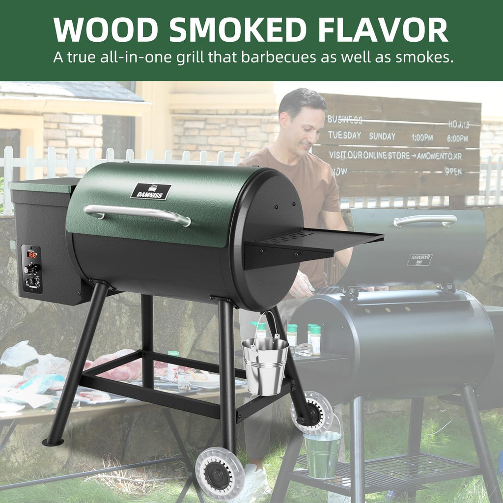Pellet Smoker Grill Combo, 456 SQ.IN Cooking Area with PID Temperature Control (180-450F) Electric BBQ Meat Grills & Smokers, Patio Backyard for