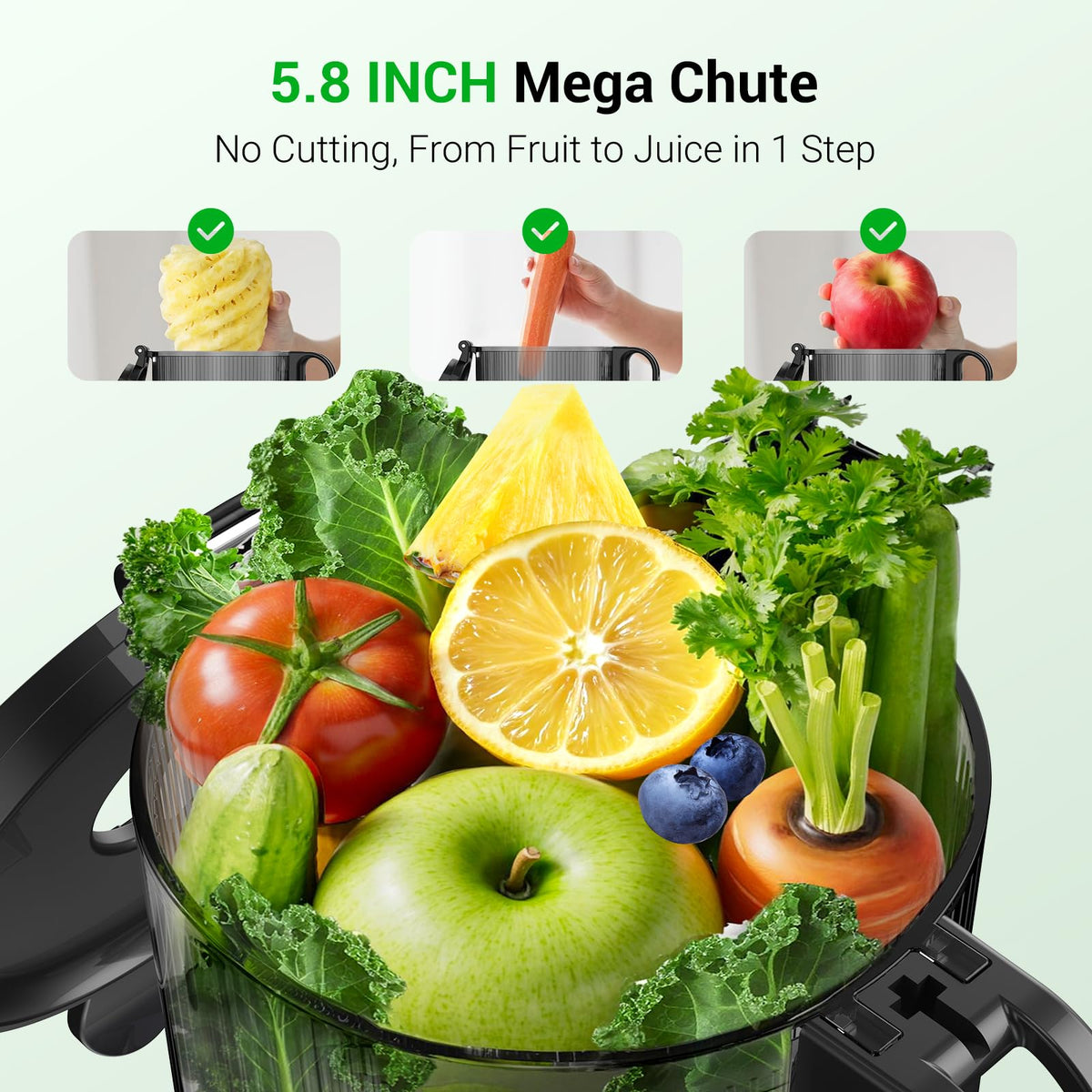 Juicer Machines, Aeitto Cold Press Juicer with Soft & Hard Modes, Quiet Motor, Reverse Function, Juice Extractor Vegetable and Fruit, Masticating