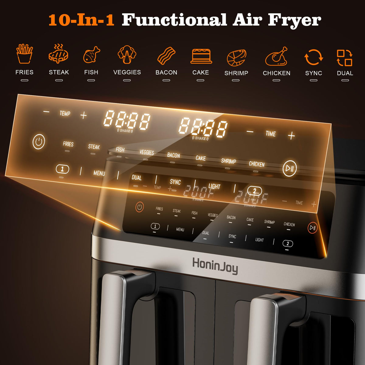 12QT Large Dual Basket Air Fryer with Viewing Window and 50pcs Paper Liners, 10-in-1 Digital Touchscreen Double Zone Air Fryers, SyncCook to Bake