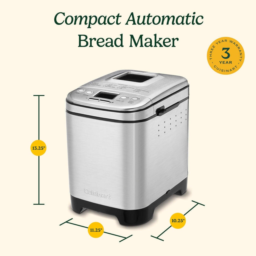 Cuisinart Bread Maker Machine, Stainless Steel Convection Bread Machine with 16 Menu Options, 3 Loaf Sizes Up to 2 Lb., 3 Crust Colors, Includes