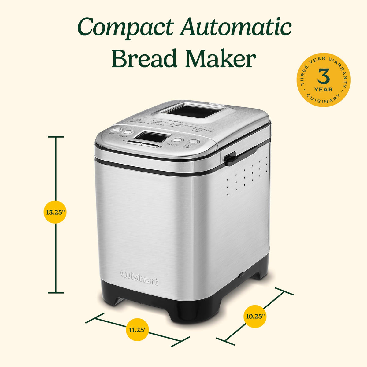 Cuisinart Bread Maker Machine, Stainless Steel Convection Bread Machine with 16 Menu Options, 3 Loaf Sizes Up to 2 Lb., 3 Crust Colors, Includes