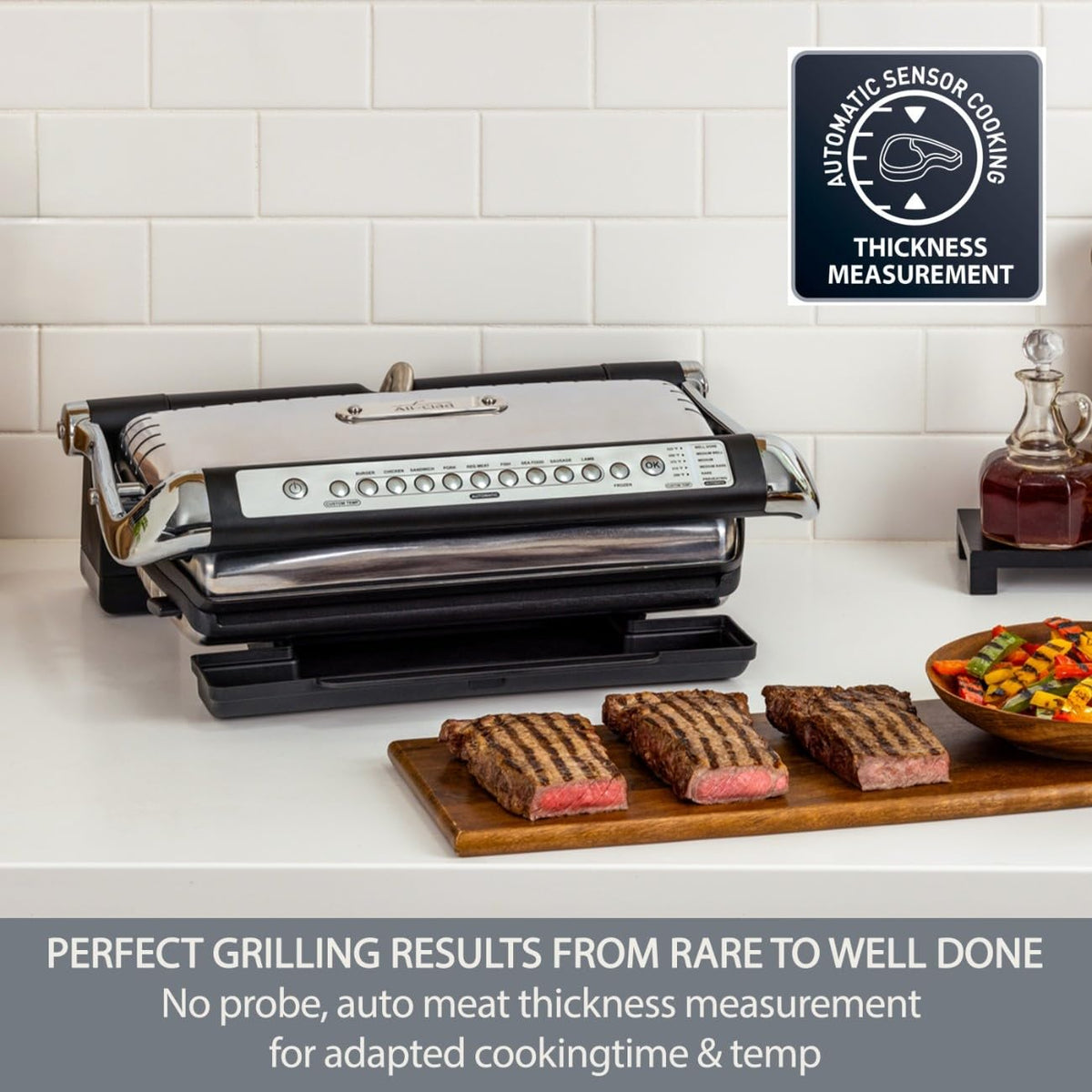 All-Clad Electric Indoor Grill, AutoSense Stainless Steel Panini Grill Press Sandwich Maker, Automatic 1800W Smokeless, Removable Plates, Dishwasher