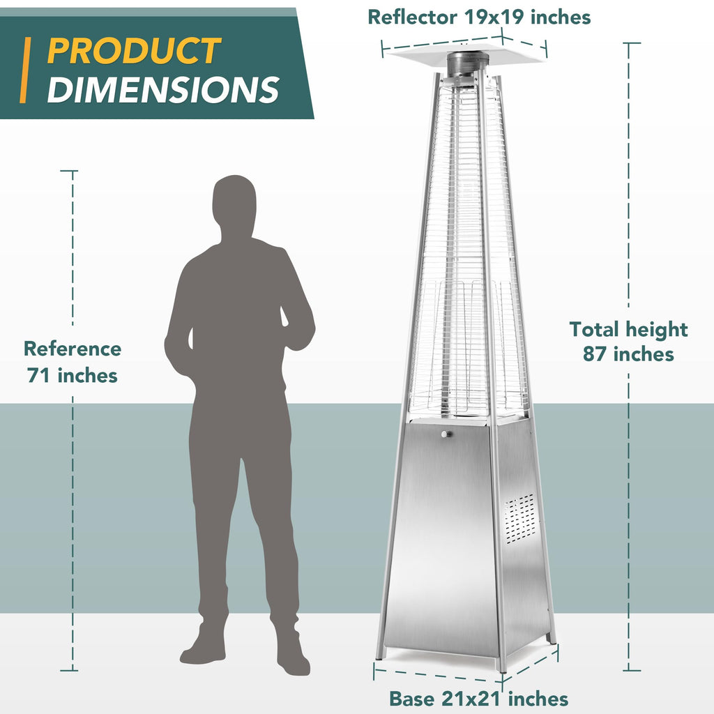 PAMAPIC Patio Heater, 42,000 BTU Quartz Glass Tube Brown Tower Propane Outdoor Heater with Cover