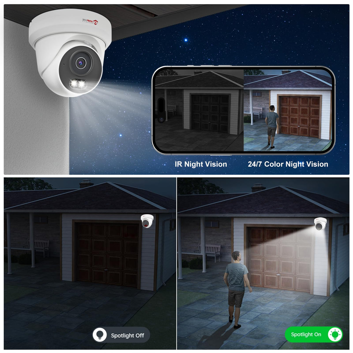 Anpviz 12MP 16CH NVR PoE Security Camera System, 8PCS 3K 6MP Wired IP Turret Cameras Outdoor with AI Human Vehicle Detection, Smart Color Night