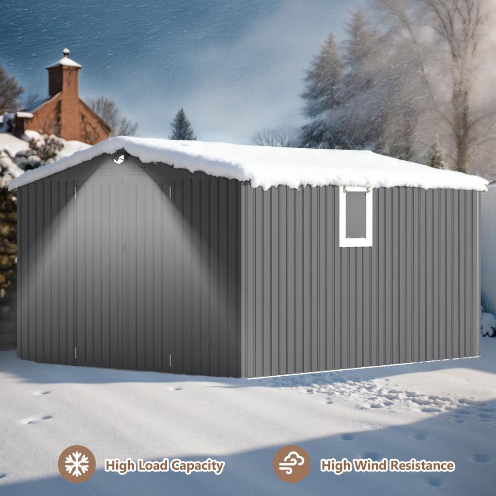 10x12 FT Outdoor Storage Shed, Metal Garden Shed - Tool Storage Sheds with Lockable Doors & 1 Clear Window, Waterproof Outside Storage Building for
