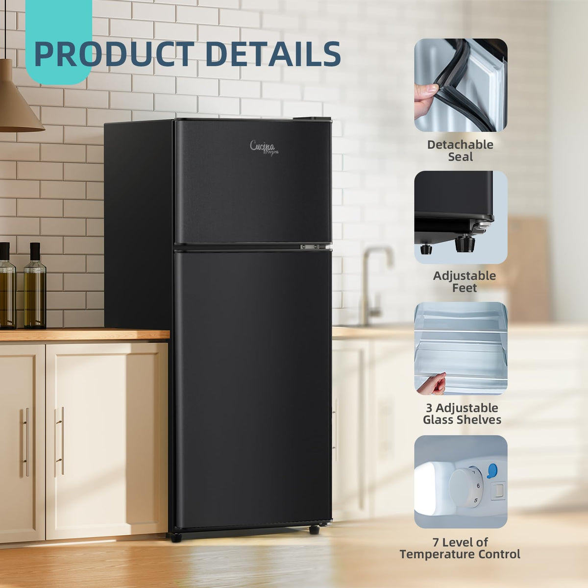2.9 Cu.Ft Compact Double Door Mini Fridge - Top Freezer & Bottom Refrigerator | Energy Save,7-Level Precision Cooling | Ideal for Dorm, Bedroom