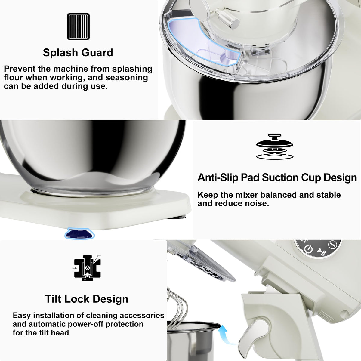 8.45 QT All Metal Stand Mixer,10 Speed Large Capacity Kitchen Mixer with Digital Timer & Tilt-Head, Electric Mixer with Whisk Dough Hook Mixing