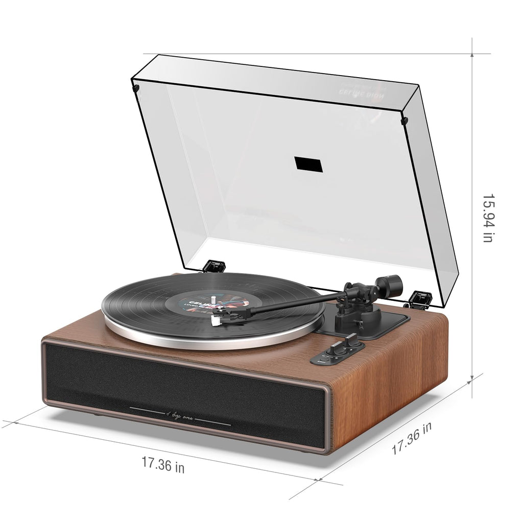 1 by ONE High Fidelity Belt Drive Turntable with Built-in Speakers, Vinyl Record Player with Magnetic Cartridge, Bluetooth Playback and Aux-in