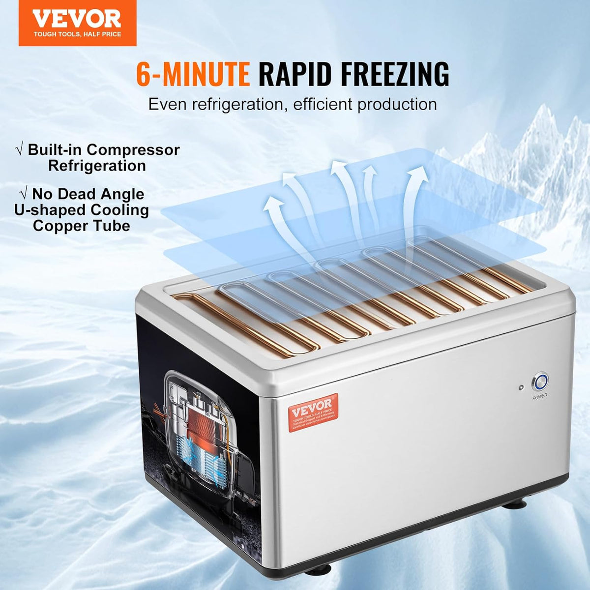VEVOR Fried Ice Cream Machine, 12.6" x 8.5" 120W Stir-Fried Ice Cream Roll Maker with Compressor and 2 Scrapers, for Making Dessert Rolls, Frozen