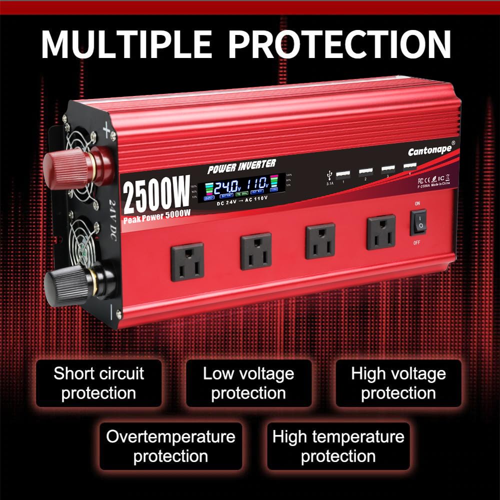 4000W Power Inverter 12V to 110V/120V DC to AC with LCD Display, Remote Controller 5 x AC Outlets and 4 x 3.1A USB Car Adapter for Car Truck Boat RV