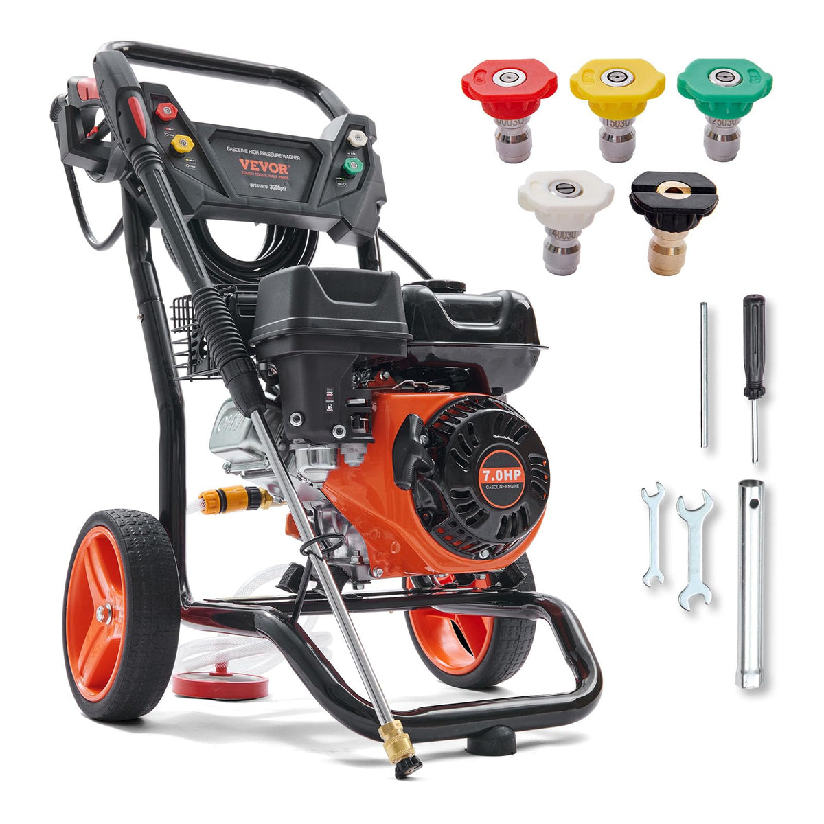 VEVOR Gas Powered Pressure Washer 3400 PSI 2.6 GPM, with Spray Gun and Extension Wand, 5 Quick Connect Nozzles, Copper Pump