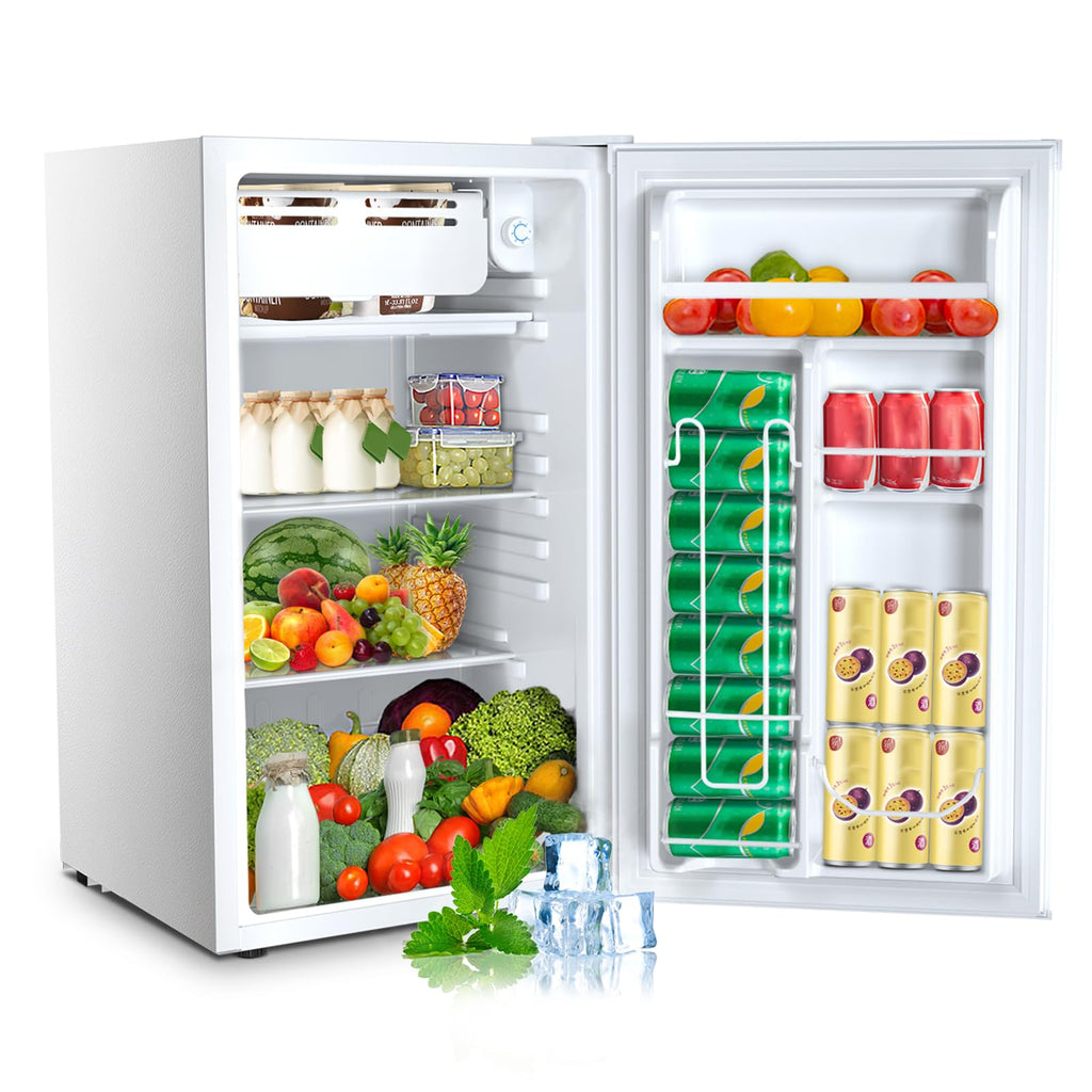 3.2 Cu.ft Mini Fridge with Freezer, Compact Refrigerator with Reversible Single Door, Adjustable Thermostat, Low Noise, Energy Efficient for Office