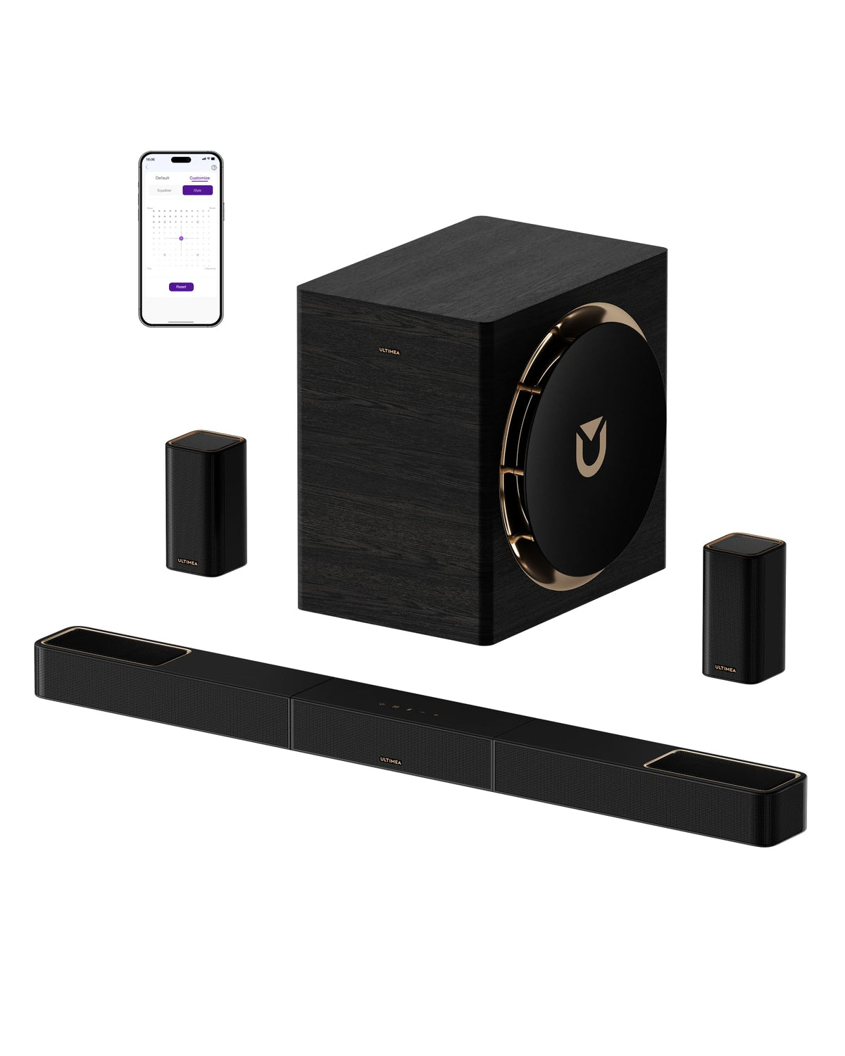 ULTIMEA Skywave X50 5.1.4ch Wireless Surround Sound System for TV, 760W Professional Sound Bar w/Dolby Atmos, 2 Wireless Surround Speakers & 8"