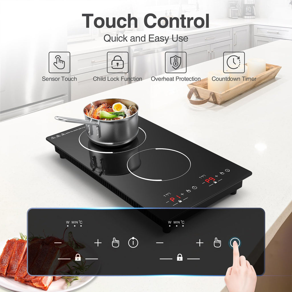 4 Burner Electric Cooktop,7200W Built-in & Countertop 4 Burner Electric Stove Top with 9 Power Levels, Child Safety Lock & 99mins Timer, 30 inch