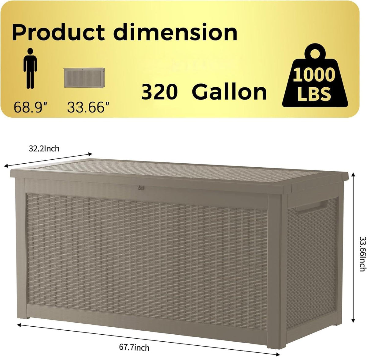 320 Gallon Outdoor Storage Box Waterproof Lockable Resin Deck Box Large, Patio Storage Bin for Pool Accessories Cushion Furniture, Garden Tools, UV