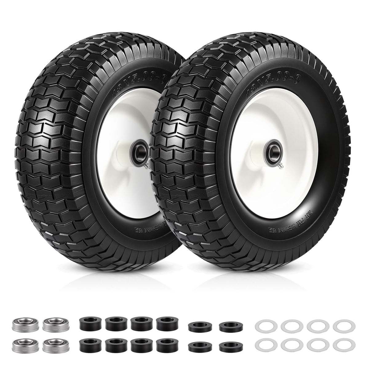 15x6.00-6 Flat Free Lawn Mower Tire and Wheel, 15x6-6 Front Tire Assembly