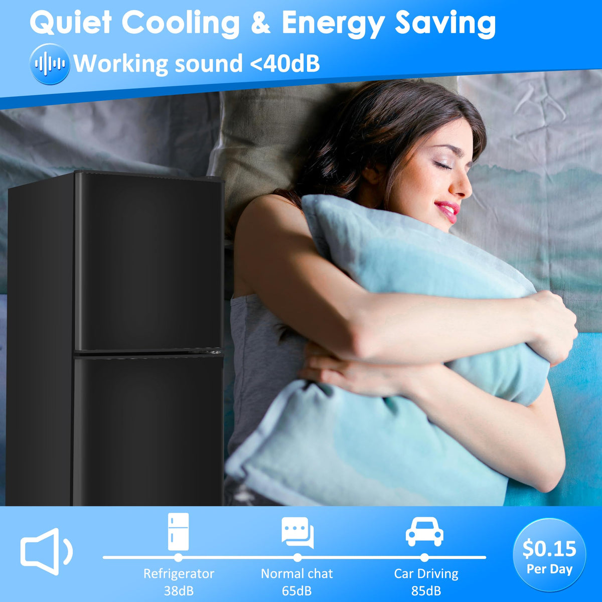 3.3 Cu. Ft. Mini Fridge with Freezer, Compact Refrigerator with Adjustable 7-Level Thermostat, Dorm Fridge for Kichen, RV, Office, Apartment, Black