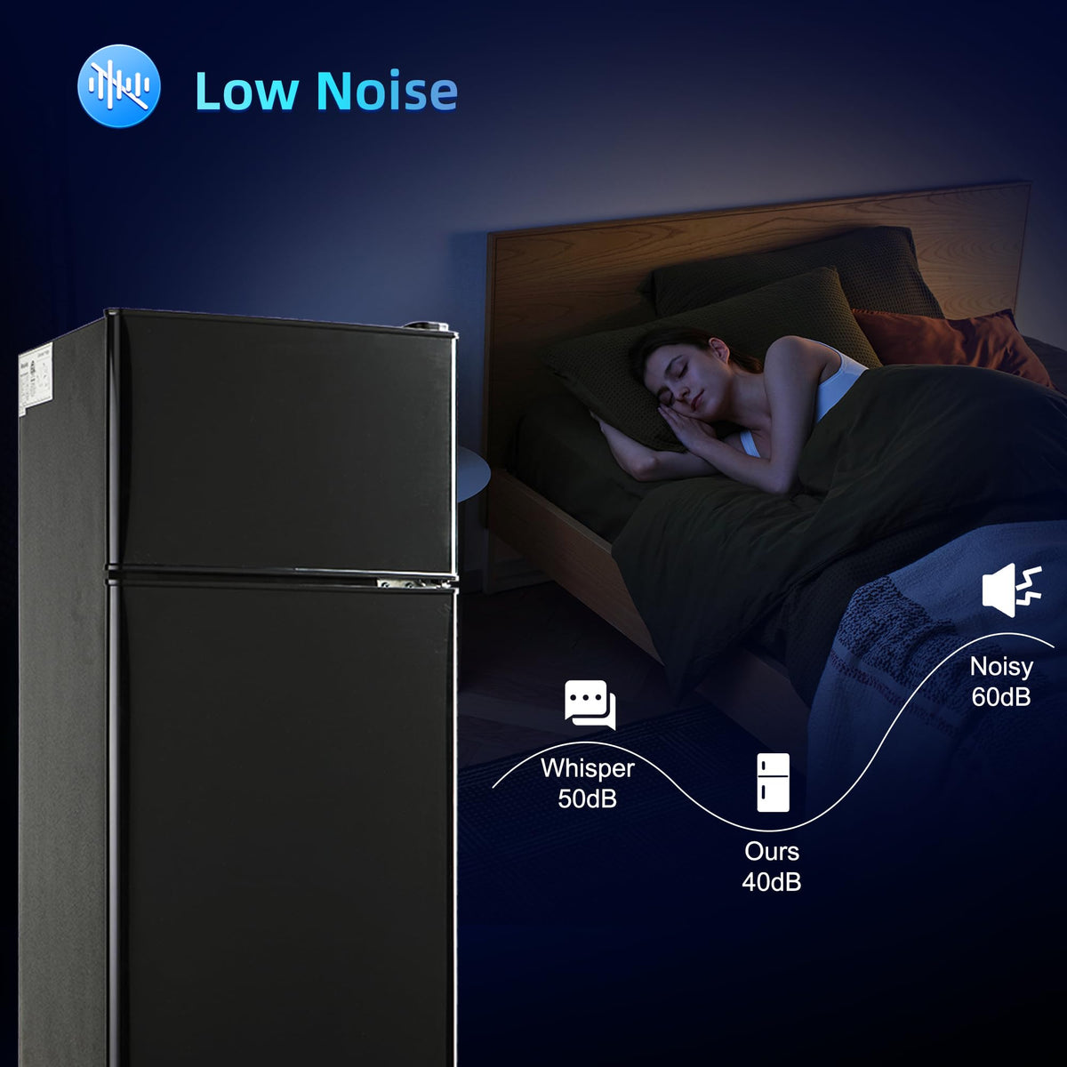 3.3 Cu. Ft. Mini Fridge with Freezer, Compact Refrigerator with Adjustable 7-Level Thermostat, Dorm Fridge for Kichen, RV, Office, Apartment, Black