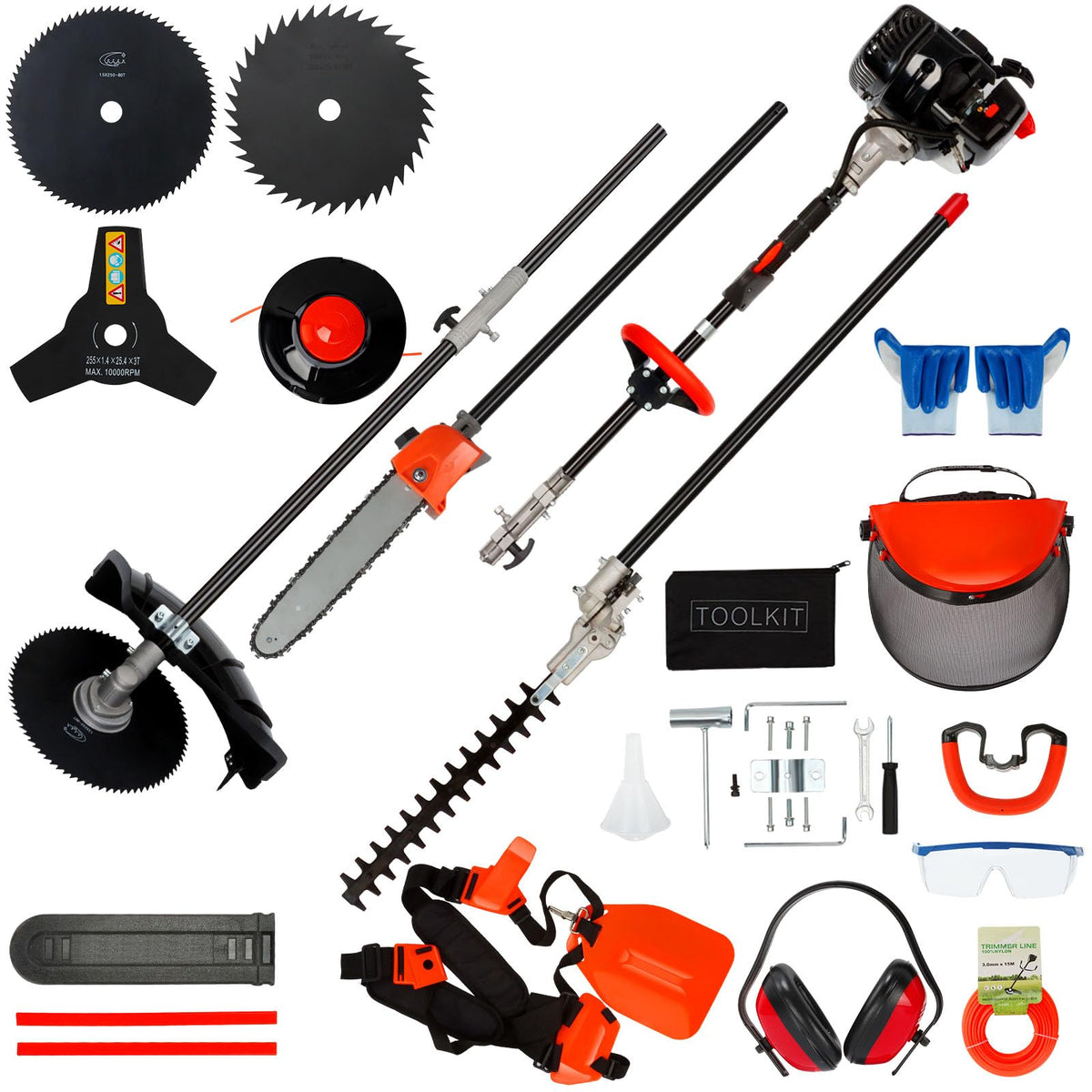 6-in-1 Gas Weed Wacker with Hedge Trimmer, 52CC 2-Stroke String Trimmer/Weed Trimmer/Brush Cutter/Edger, Weed Eater Gas Powered with Extension Pole C