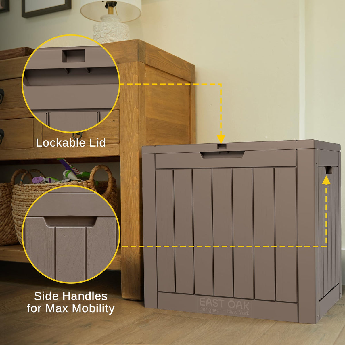 EAST OAK Outdoor Storage Box, 120 Gallon Deck Box with Stainless Steel Rods Large Resin Storage Bin for Patio Cushions, Garden Tools, Waterproof and