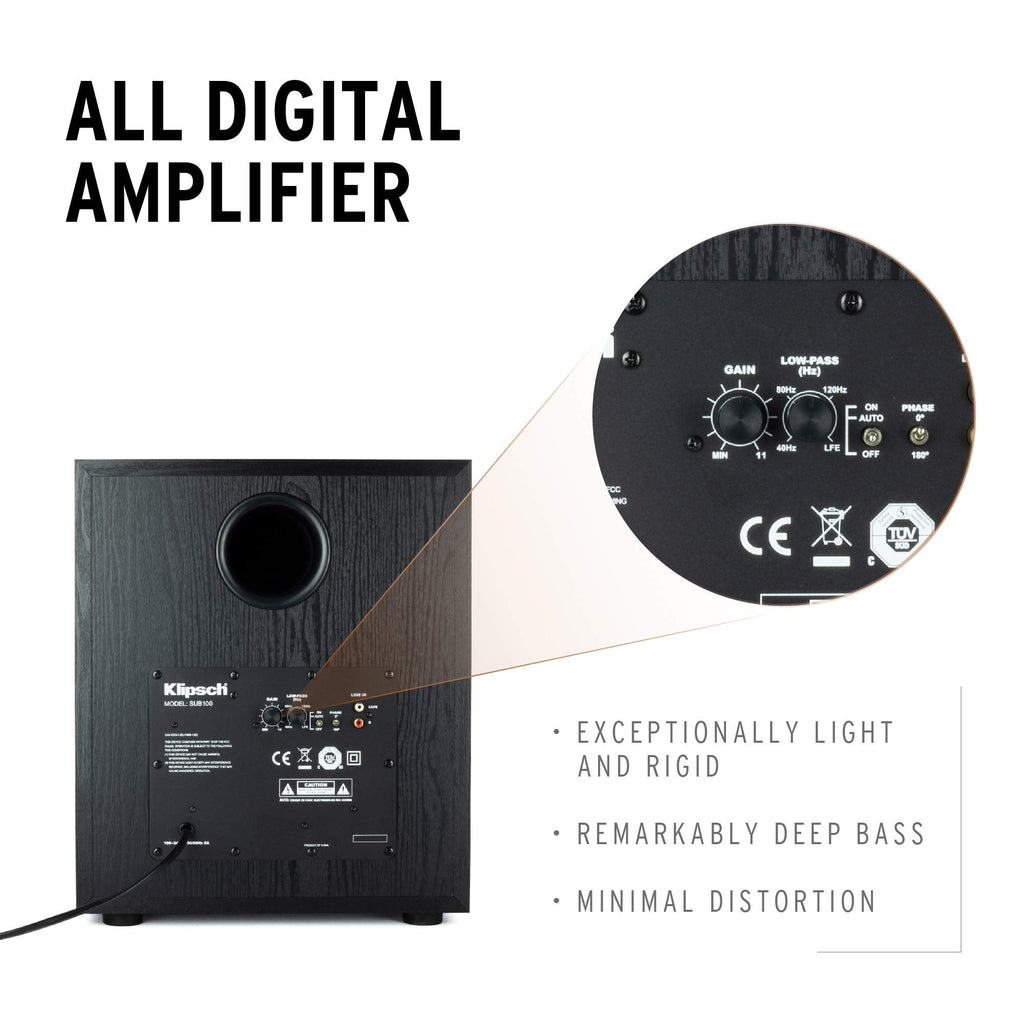 Klipsch Synergy Black Label Sub-100 10 Front-Firing Subwoofer with 150 Watts of continuous power, 300 watts of Dynamic Power, and All-Digital