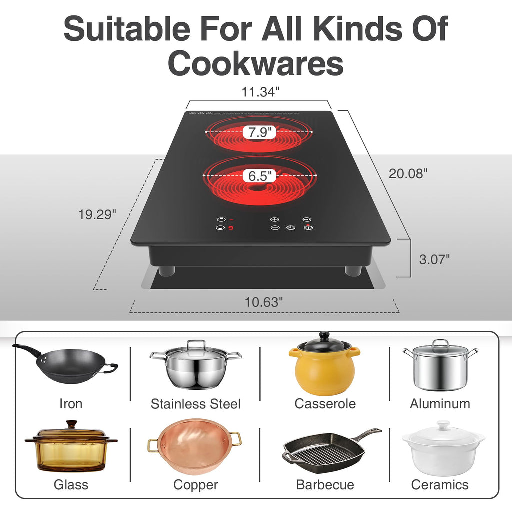 4 Burner Electric Cooktop,7200W Built-in & Countertop 4 Burner Electric Stove Top with 9 Power Levels, Child Safety Lock & 99mins Timer, 30 inch