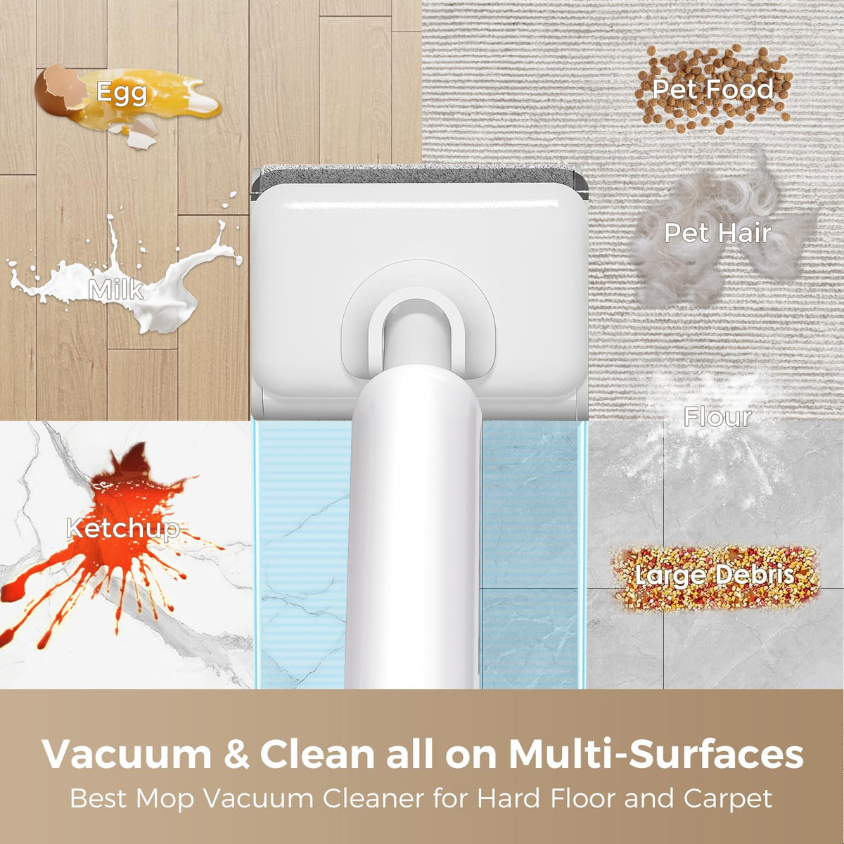 Wet Dry Vacuum Cleaner, 180 Lay-Flat Cordless Vacuum Mop Combo with Edge Cleaning, All-in-One Floor Cleaner for Hard Floors, Self-Cleaning, 45mins