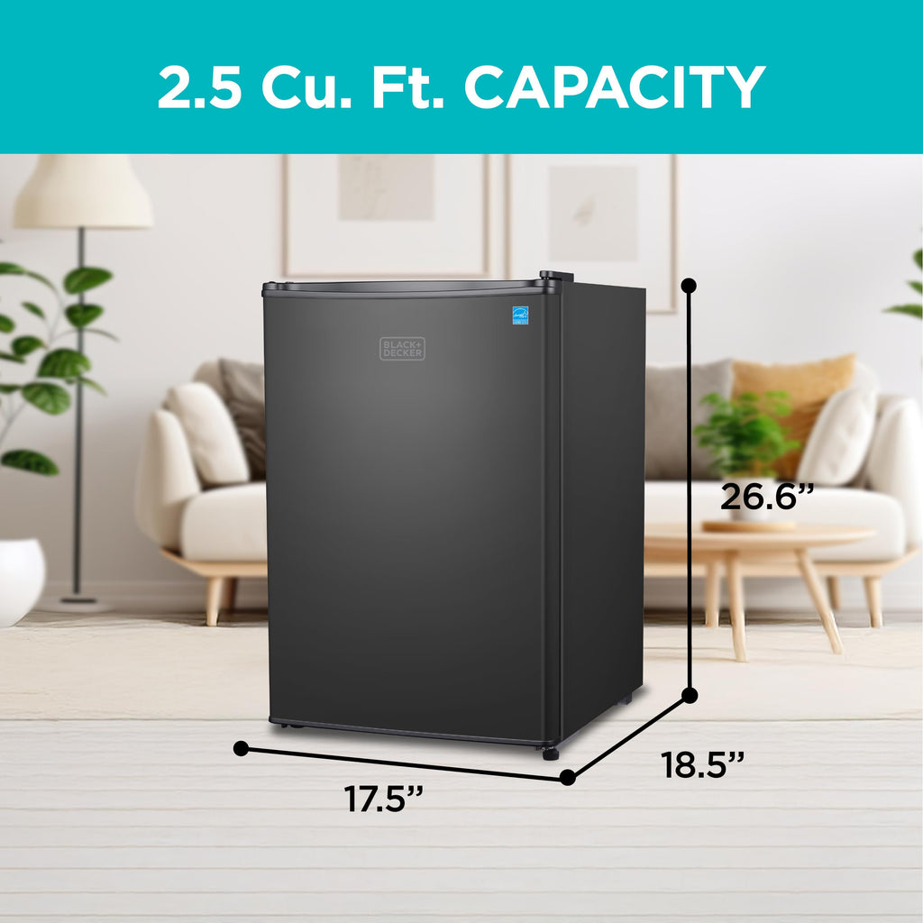 BLACK+DECKER 1.7 Cu. Ft. Compact Refrigerator, ENERGY STAR Certified, Single Door Mini Fridge with Chiller Compartment, Personal Fridge for Home or