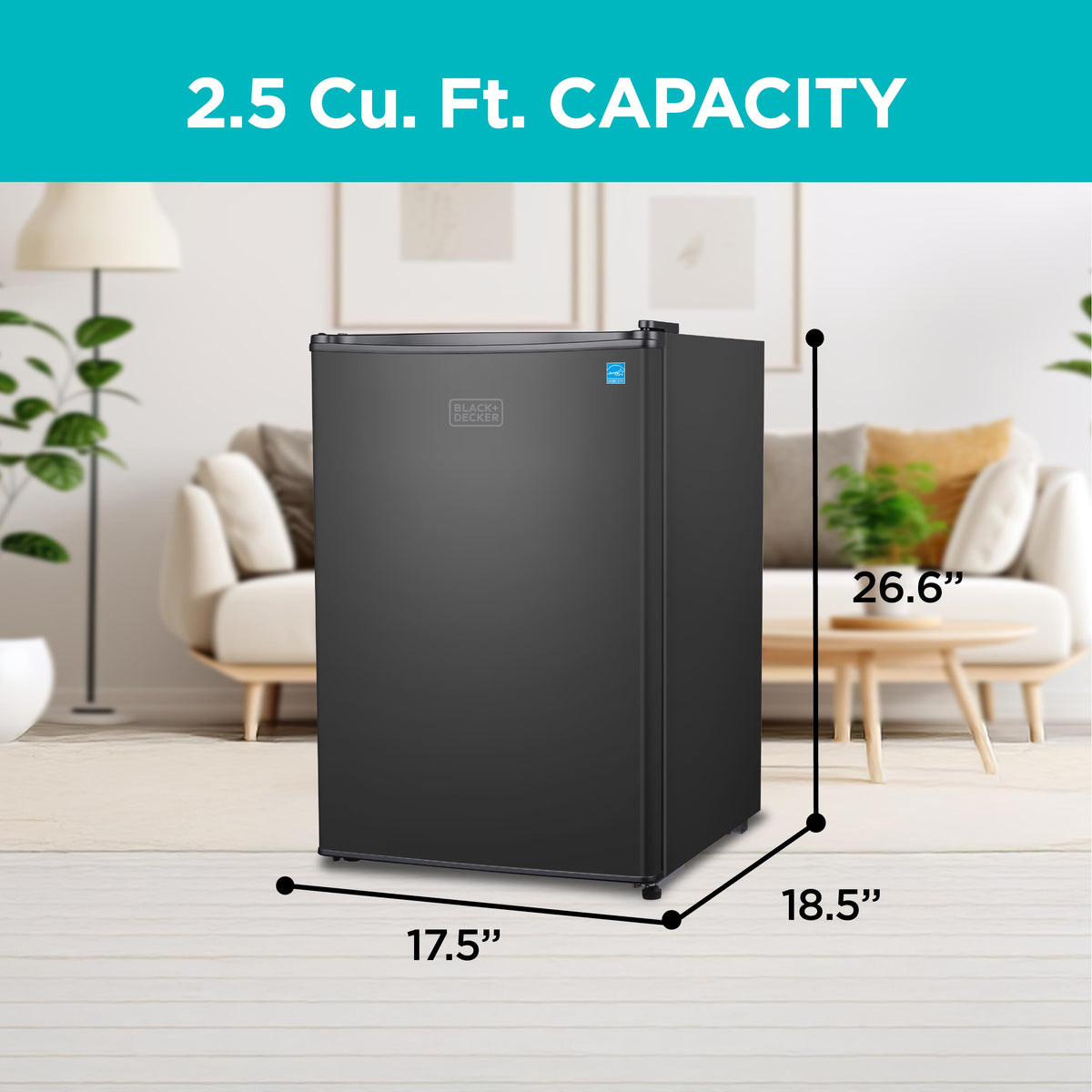 BLACK+DECKER 1.7 Cu. Ft. Compact Refrigerator, ENERGY STAR Certified, Single Door Mini Fridge with Chiller Compartment, Personal Fridge for Home or