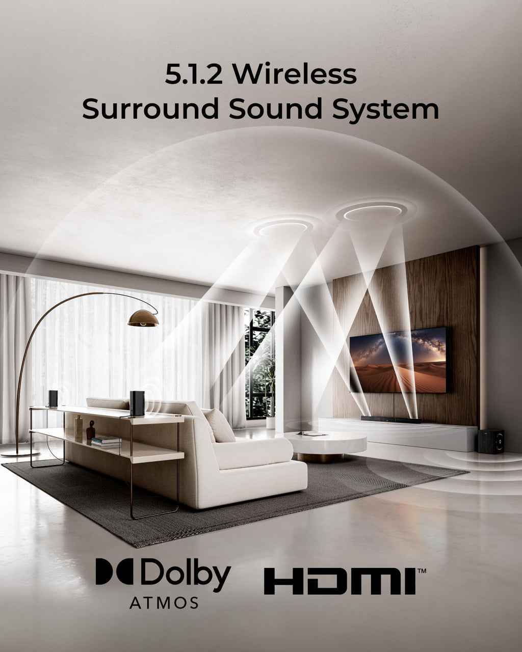 ULTIMEA Skywave X50 5.1.4ch Wireless Surround Sound System for TV, 760W Professional Sound Bar w/Dolby Atmos, 2 Wireless Surround Speakers & 8"