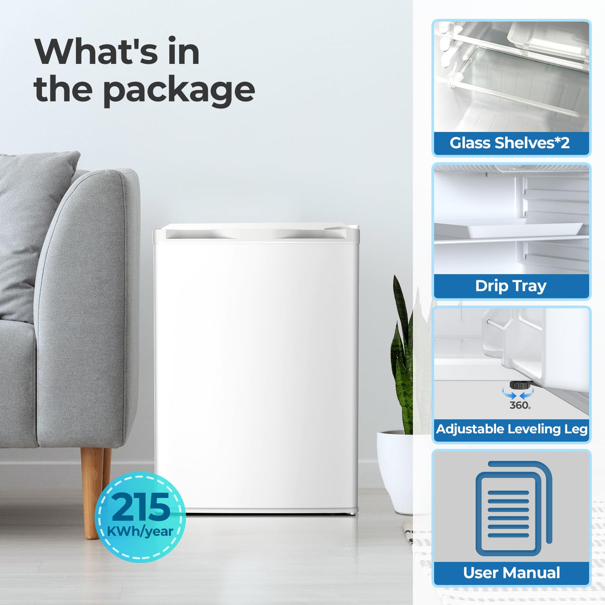 3.2 Cu.ft Mini Fridge with Freezer, Compact Refrigerator with Reversible Single Door, Adjustable Thermostat, Low Noise, Energy Efficient for Office