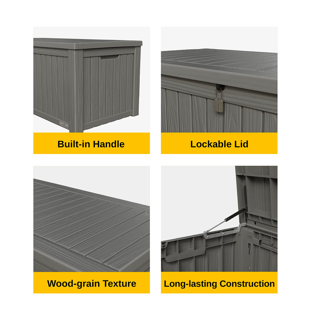 EAST OAK Outdoor Storage Box, 120 Gallon Deck Box with Stainless Steel Rods Large Resin Storage Bin for Patio Cushions, Garden Tools, Waterproof and