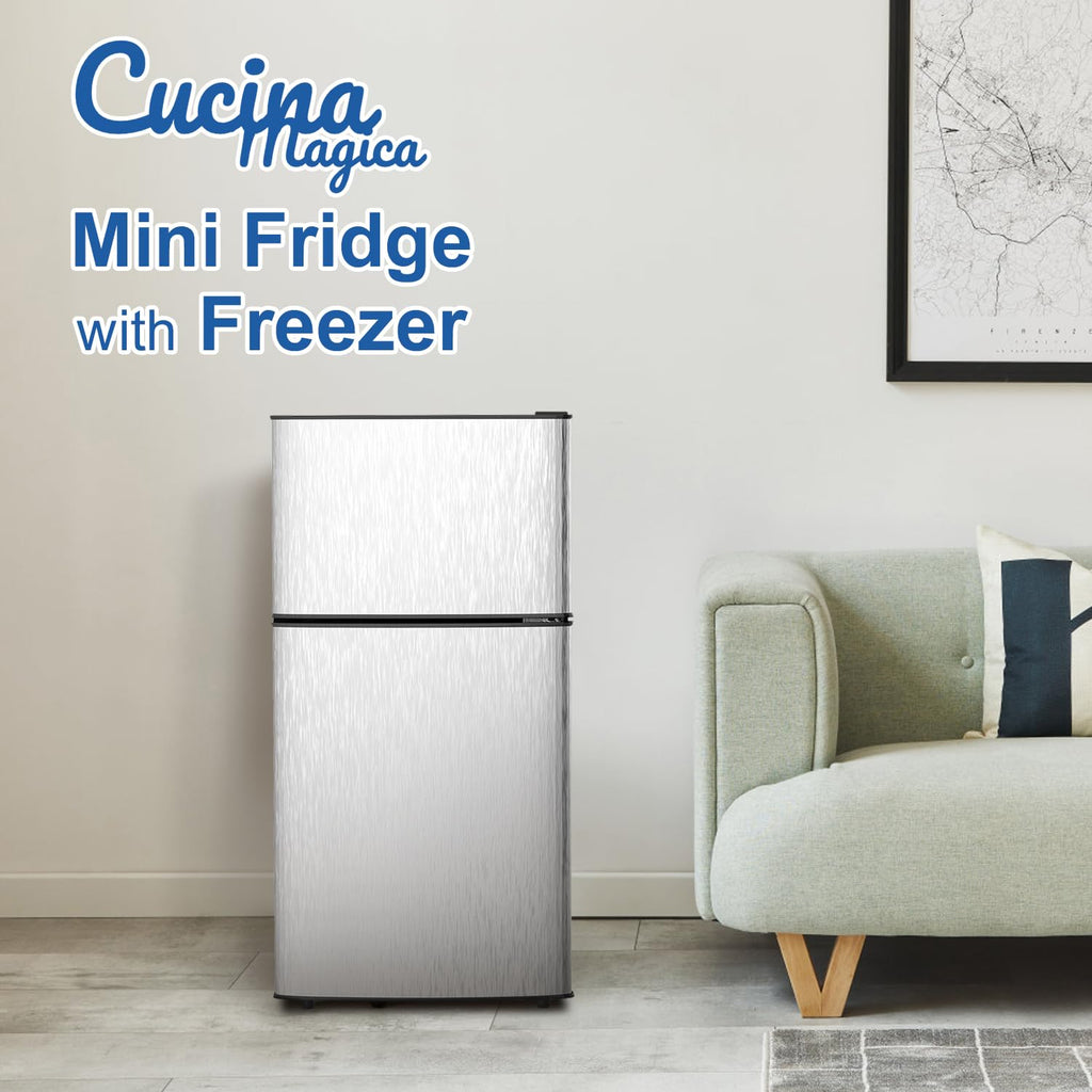 2.9 Cu.Ft Compact Double Door Mini Fridge - Top Freezer & Bottom Refrigerator | Energy Save,7-Level Precision Cooling | Ideal for Dorm, Bedroom